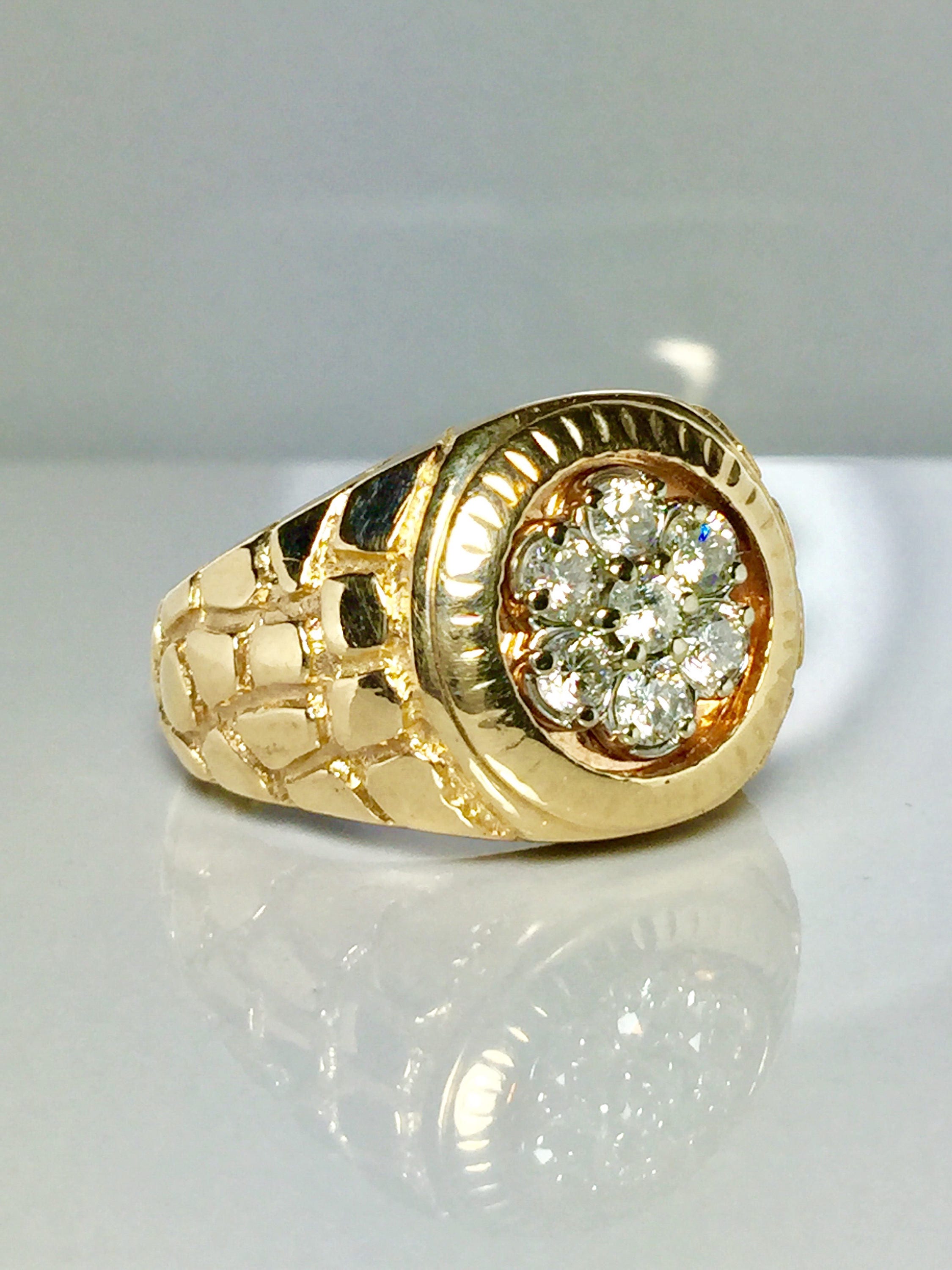 14k Solid Gold Men's Nugget Rings Men's Diamond Etsy
