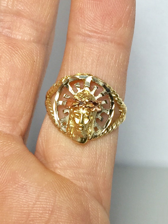 14k Solid Gold Jesus Ring - Jesus Pinky Ring - Tri