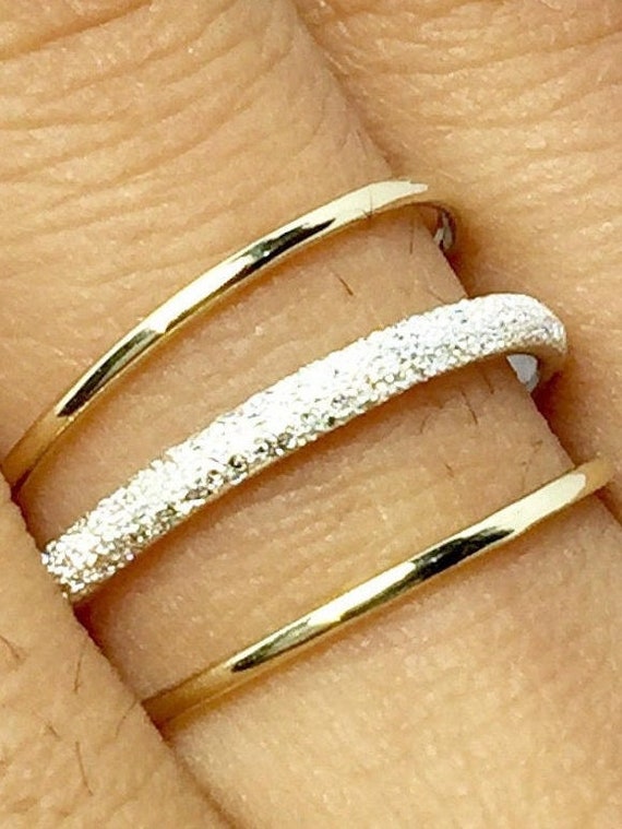 SALE 3 Ring Set 14k 10k Gold Stack Rings Wedding Bands Stardust