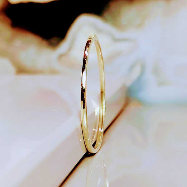 1mm Thin Solid Gold Band 14k 10k Yellow Gold, Ring Guards Ring Divider Band, Plain Ring Spacer, Midi Knuckle Band Ring