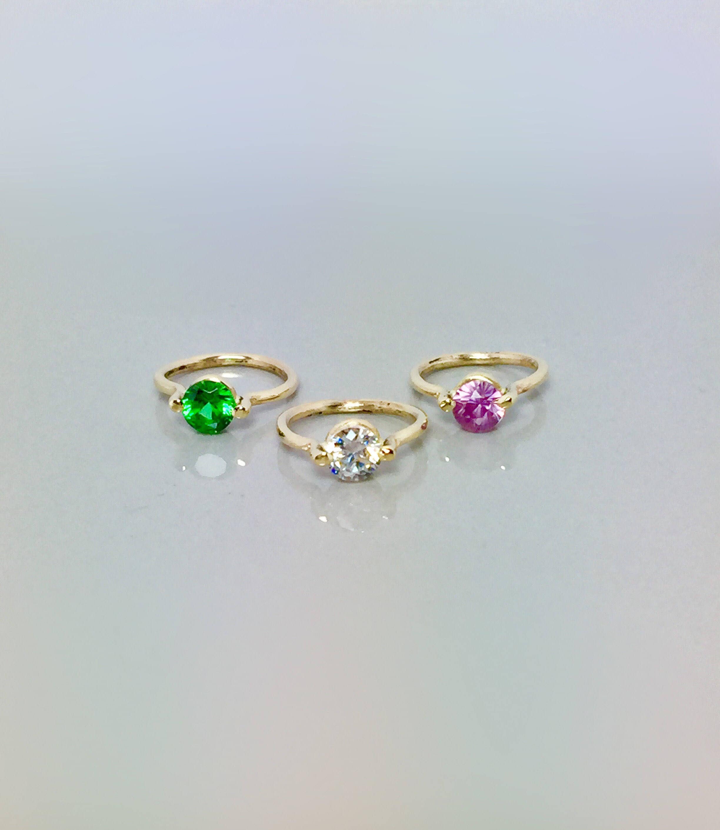 14k 10k Solid Gold Baby Ring Birthstone Ring Charms 14k Etsy