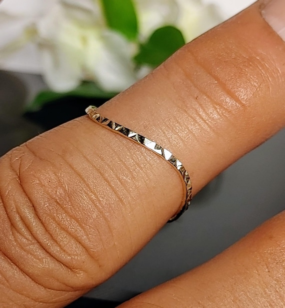 Nugget Diamond Cut Thumb Ring 10k/14k Solid Gold Midi Ring Gold