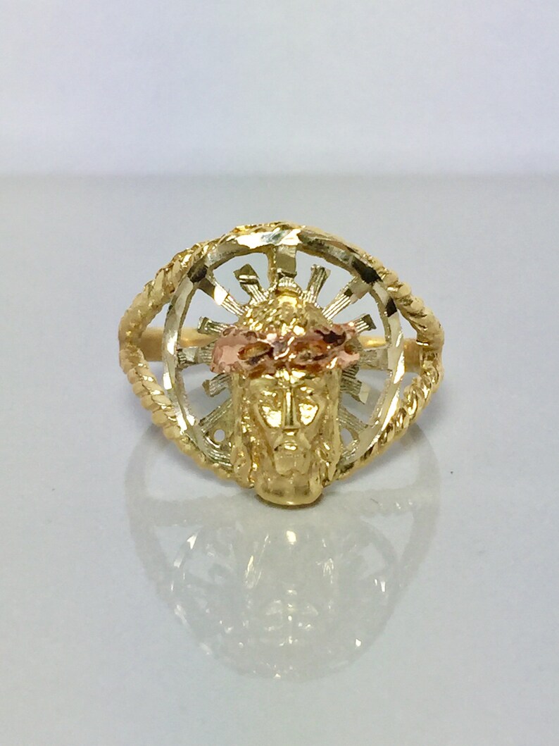 14k Solid Gold Jesus Ring Jesus Pinky Ring Tricolor Gold Etsy