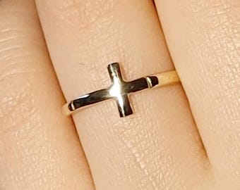 14k/10k Solid Gold Cross Ring, Brushed Gold Cross Ring, Gold Cross Jewelry, Elegant Cross Ring, Everyday Gold Ring, Great Gift, Pinky Ring