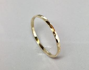 SALE 14k 10k gold Ladies Hammered Stacking Ring - Skinny Gold Ring - Gold Knuckle Ring - Gold Midi Ring - Dainty Gold Ring - Thin Gold Ring