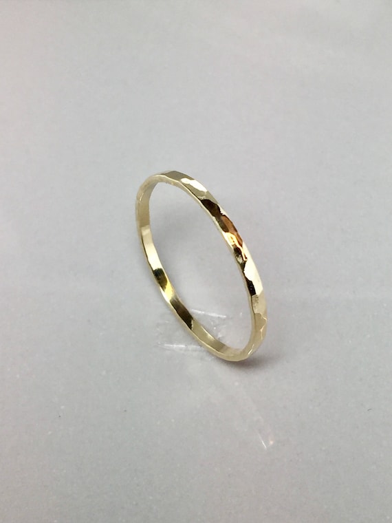 SALE 14k 10k Gold Ladies Hammered Stacking Ring Skinny Gold Ring