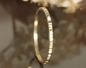 Textured Ring, 14k/10k Solid Gold Diamond Cut Stacking Ring, Gold Midi Ring, Delicate Gold Ring, Gold Pinky Ring, Toe Ring Gold, Thin Rings