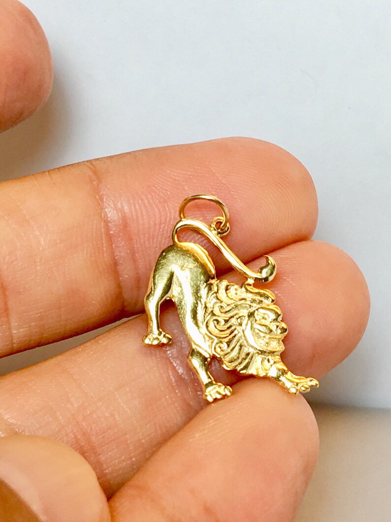 14k Solid Gold Charm/ Lion Design Necklace Charm/ Diamond Cut Etsy