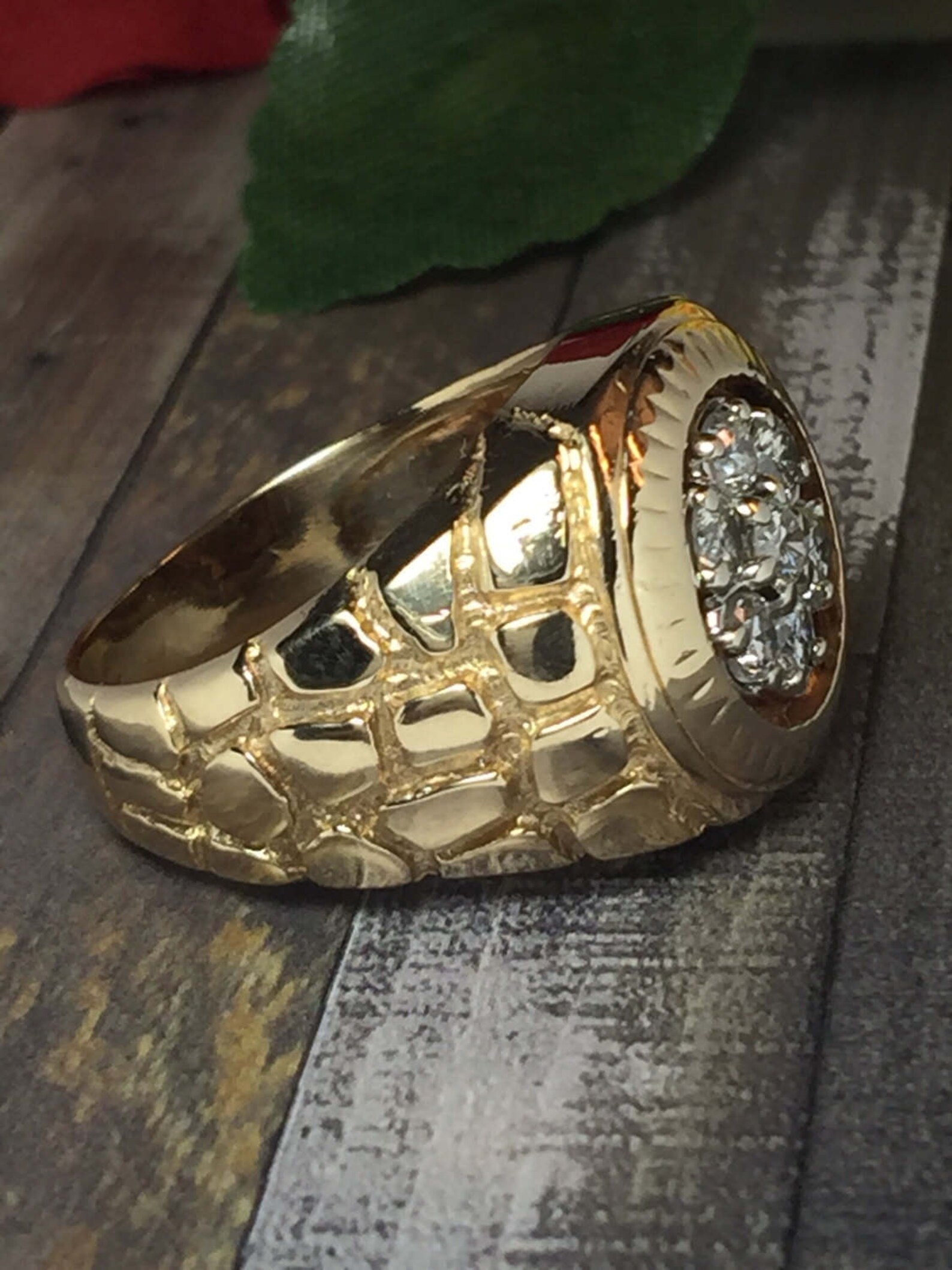14k Solid Gold Men's Nugget Rings Men's Diamond Etsy