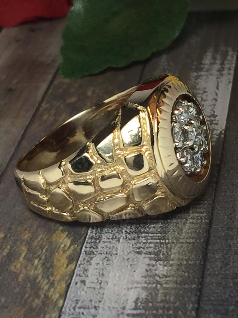 14k Solid Gold Men's Nugget Rings Men's Diamond - Etsy