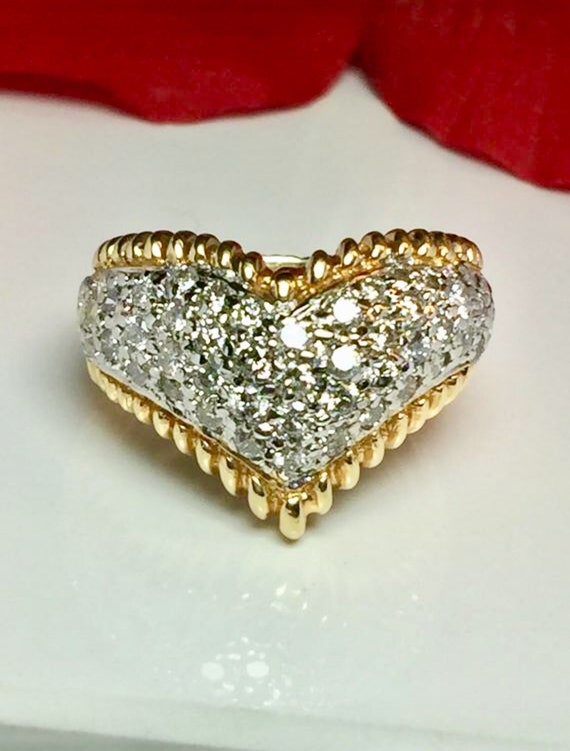 14k Gold Ladies Vintage Diamond Pave Ring Ladies Diamond | Etsy