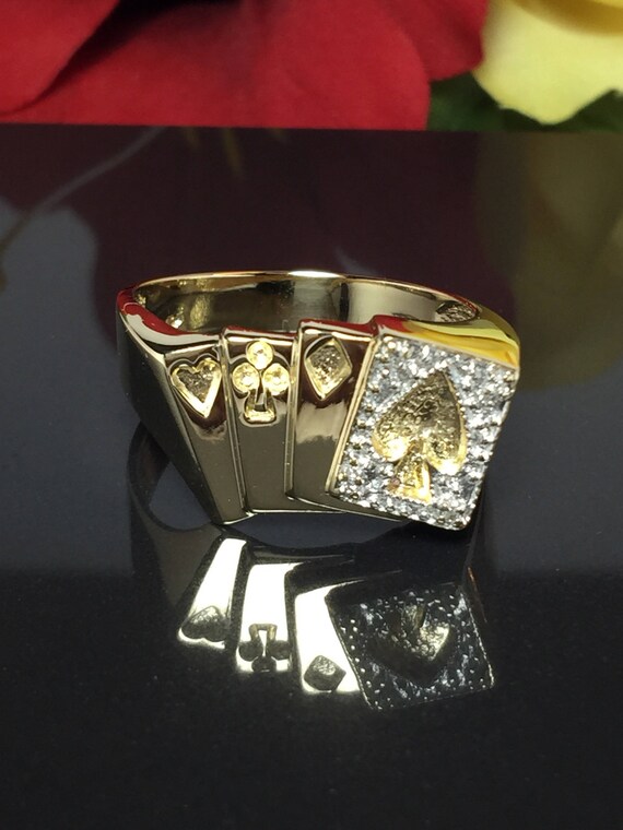 10k Real Gold Poker Ring - Royal Flush Ring - Cool