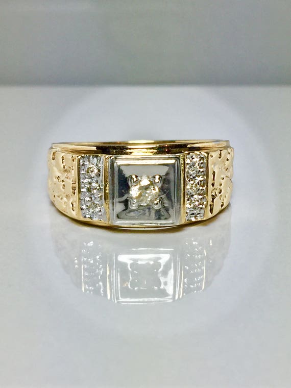 10k Solid Gold Men's Nugget Diamond Rings - Gold R