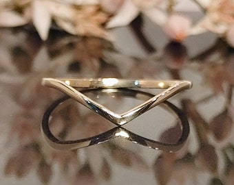 Chevron Ring, 14k/10k Real Solid Gold Wedding Ring, Gold V Ring, Minimalist Gold Ring Gold Stacking Rings, Midi Ring - Pinky Ring, Gift Idea