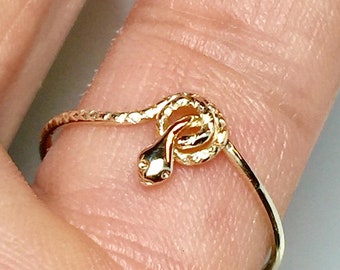 SALE 14k 10k Solid Gold Snake Ring - Baby Snake Ring - Tiny Snake Ring - Dainty Snake Ring - Pinky Ring - Midi Ring - Delicate Snake Ring