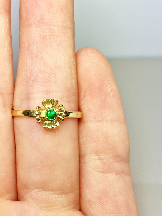 14k Solid Gold Baby Rings - Gold Emerald Rings - G