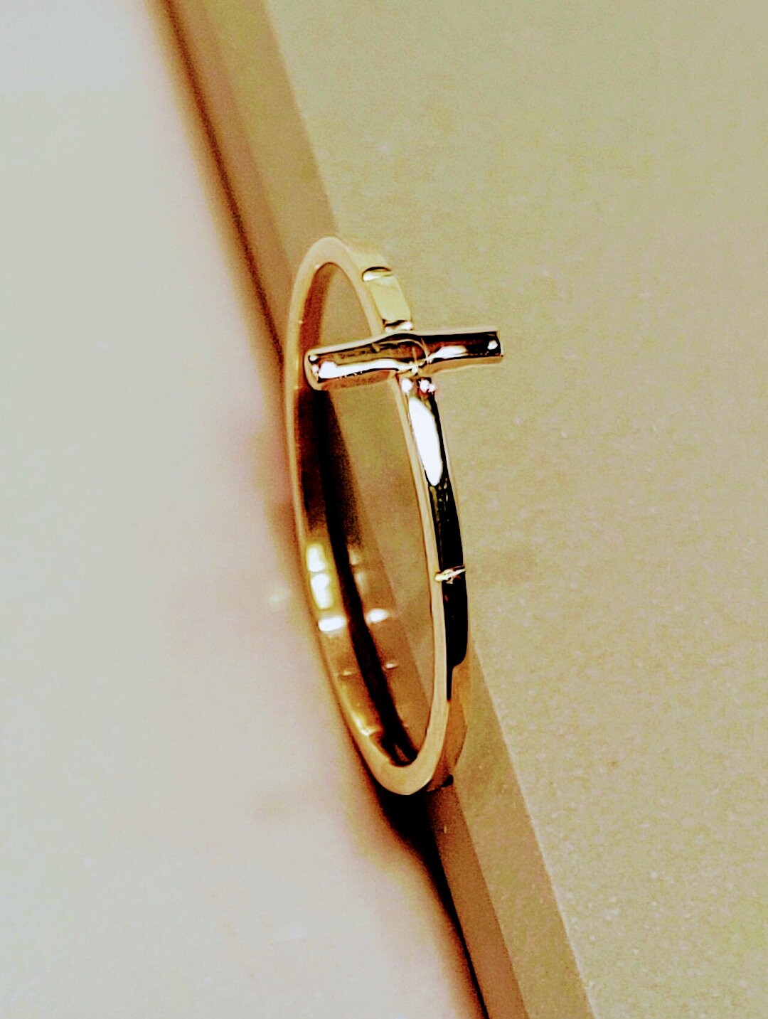 Simple Cross 14k Solid Gold Ring - Gold Stardust Ring Simple Cross 14k Solid Gold Ring - Gold Stardust Ring