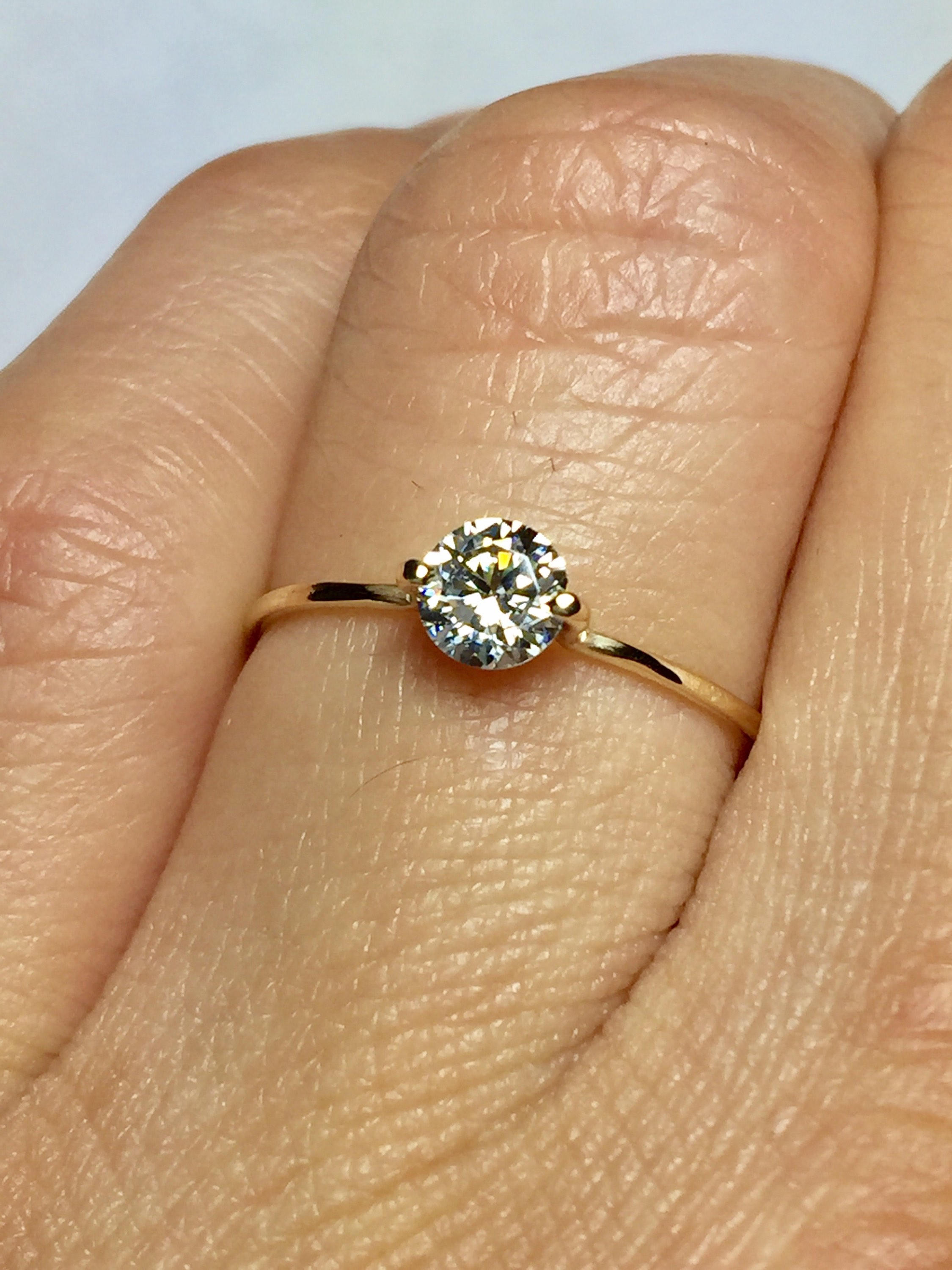 14k 10k Solid Gold Floating Diamond CZ Ring Promise Ring Etsy