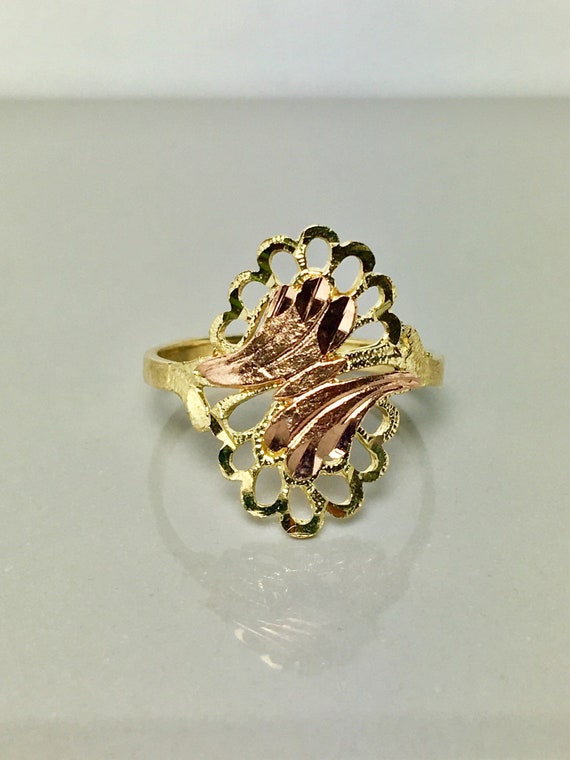 Filagree gold ring/ rose gold ring/ teardrops gold