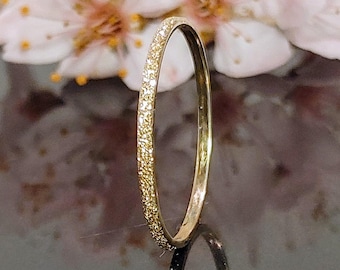 Stardust Ring, Eternity Band, 14k Solid Gold Ring, 10k Gold Ring, Textured 1mm Gold Band, Minimalist Gold Ring, Dainty Gold Ring Sale