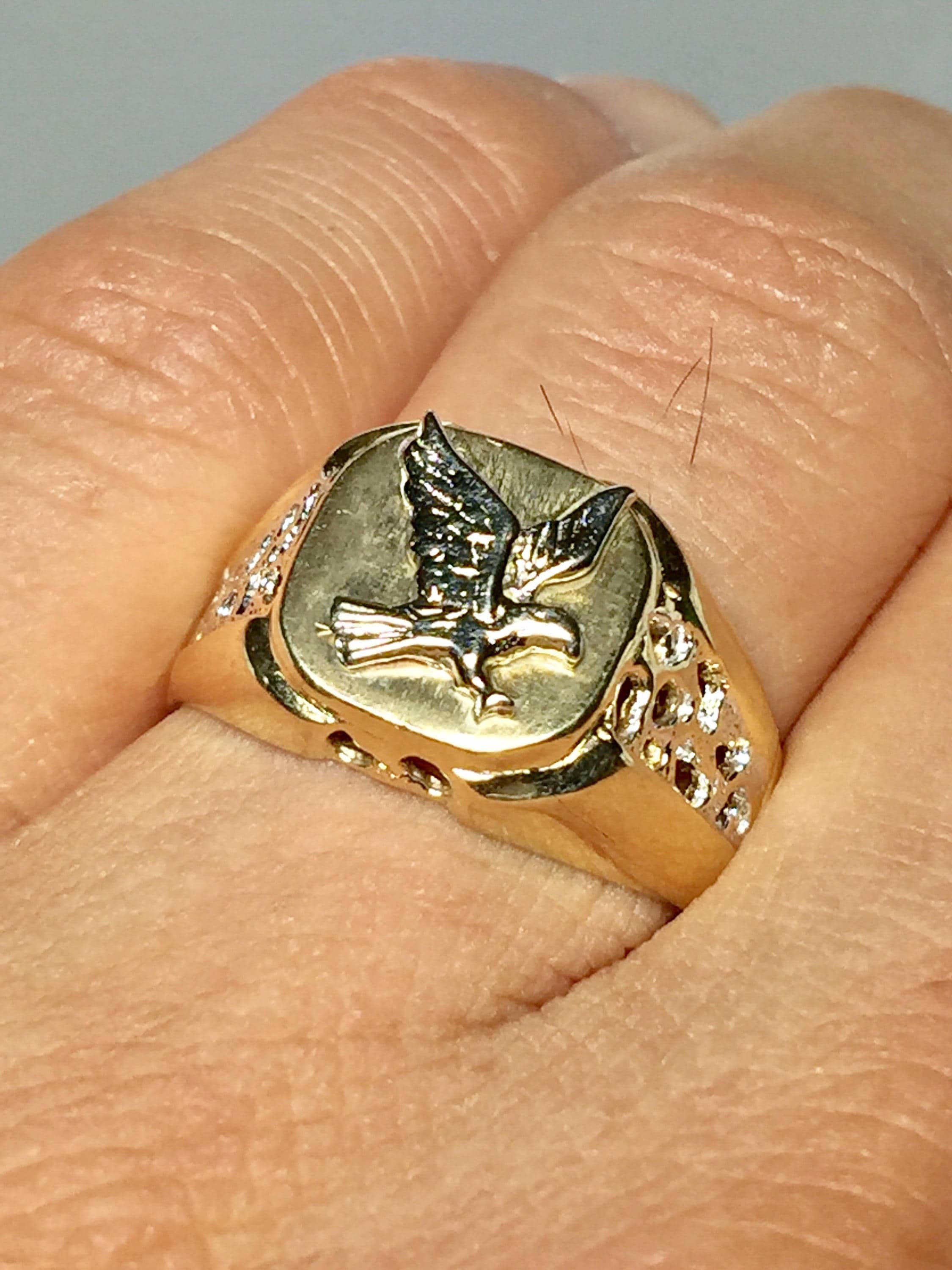 14k solid gold Men's Eagle ring American eagle ring Etsy