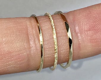 3 Ring Set 14k 10k Solid Gold - Stacking Ring Set - Pinky Rings for Women - Stack Rings - Midi Ring Set - Knuckle Ring set