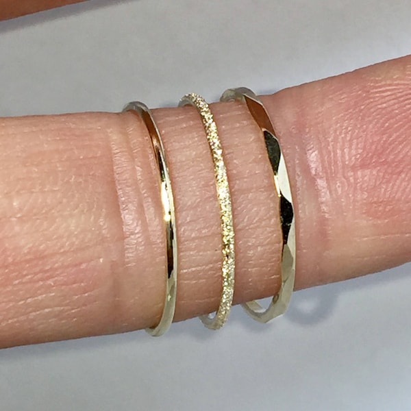 3 Ring Set 14k 10k Solid Gold - Stacking Ring Set - Pinky Rings for Women - Stack Rings - Midi Ring Set - Knuckle Ring set