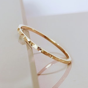 Gold Nugget 14k/10k Solid Gold Diamond Cut Stacking Ring - Gold Midi Ring - Delicate Gold Ring - Gold Pinky Ring - Toe Ring Gold - Thin Ring