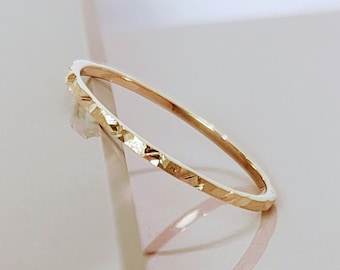 Gold Nugget 14k/10k Solid Gold Diamond Cut Stacking Ring - Gold Midi Ring - Delicate Gold Ring - Gold Pinky Ring - Toe Ring Gold - Thin Ring