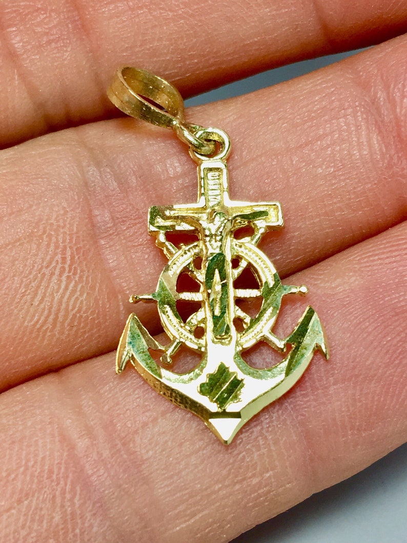 10k Solid Gold Necklace Pendant/ Anchor Design Gold Pendant/ Etsy