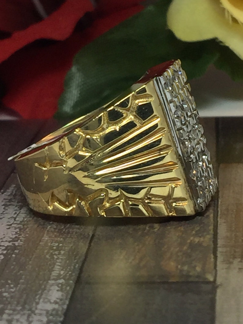 HUGE 14k solid gold Nugget Diamond Men's ring | Etsy