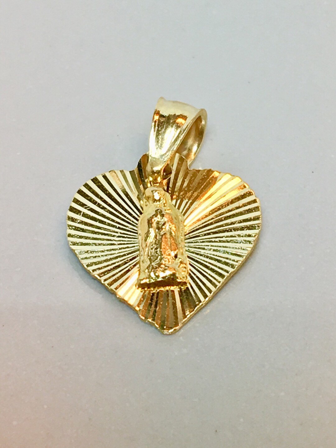 14k Solid Gold Charm/ Heart Shaped Gold Charm/ Mother Mary Etsy
