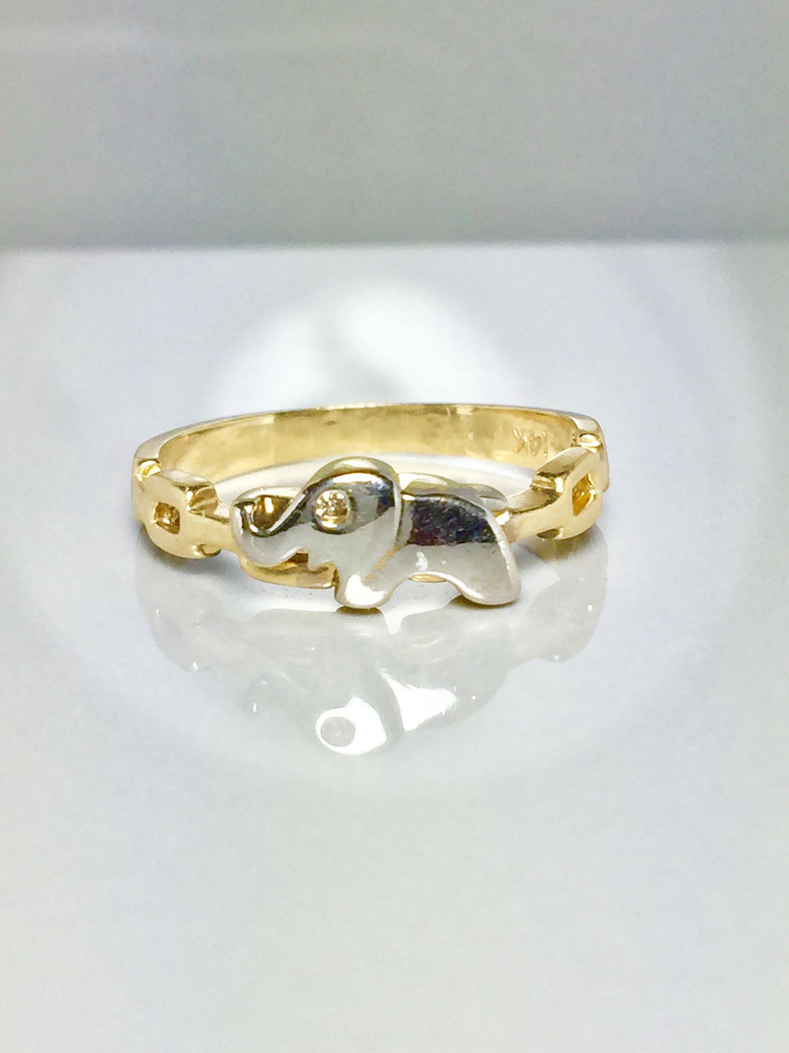 14k Gold Elephant Ring Ladies Gold Ring Elephant Gold Etsy