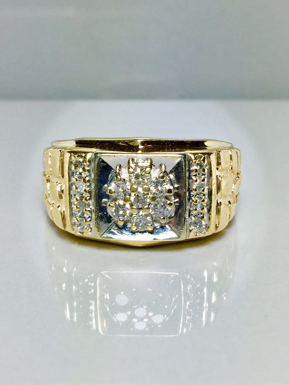 10k Solid Gold Men's Diamond Nugget Rings - Gold R