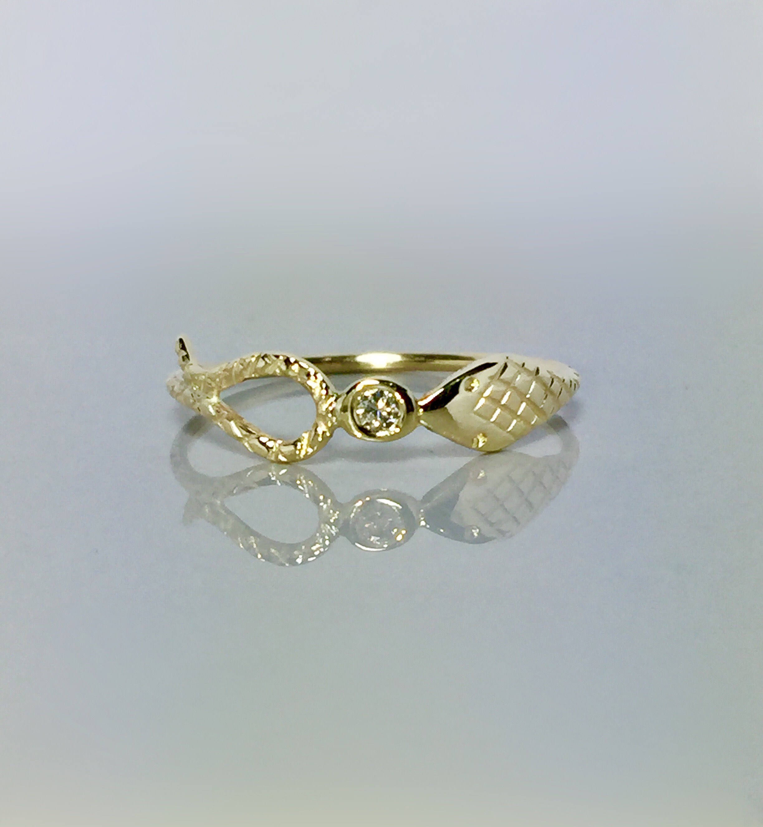 14k 10k Solid Gold Diamond Snake Ring Baby Snake Ring Etsy