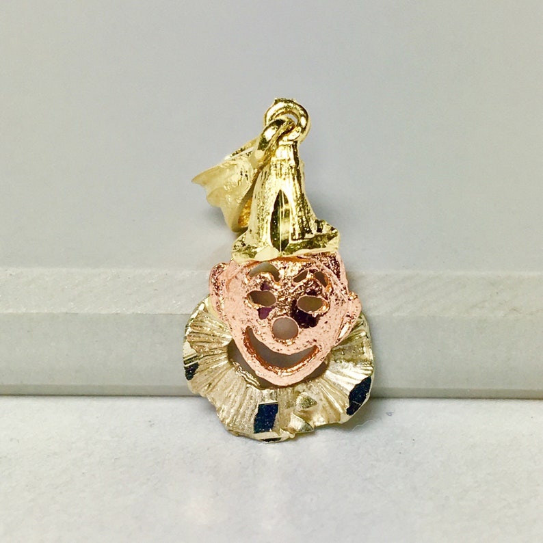 pendant diamond cut design gold pendant yellow, rose, and white gold 10k solid gold necklace pendant clown design gold charm tri-gold
