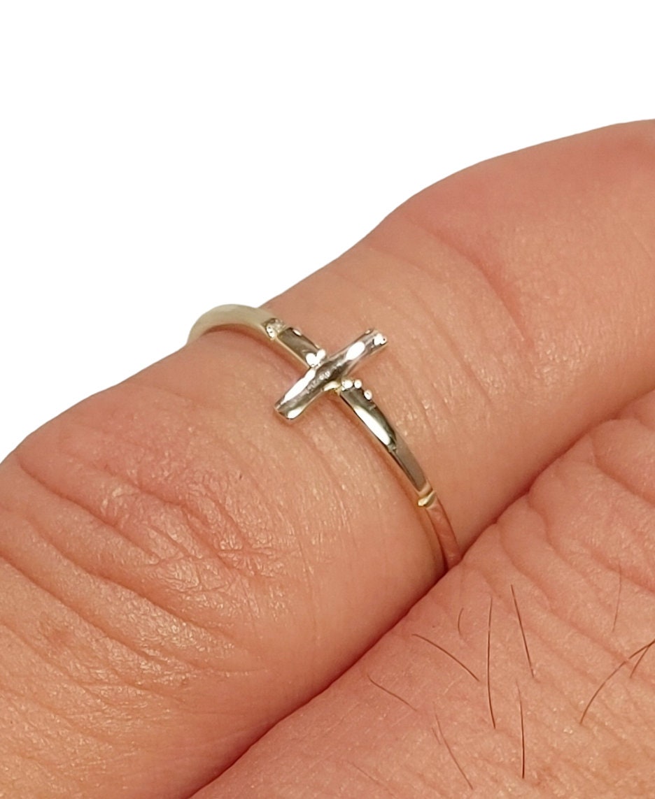 Simple Cross 14k Solid Gold Ring - Gold Stardust Ring Simple Cross 14k Solid Gold Ring - Gold Stardust Ring