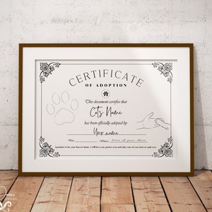 Gepersonaliseerd certificaat van adoptie - kat - dier - furbaby - welkom - woondecoratie