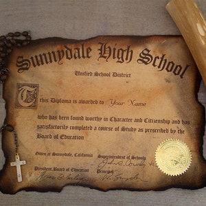 Personalized Sunnydale High certificate/diploma - Buffy the Vampire Slayer - Angel - TV Show - Vampire - Demon - Witches - California