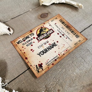 Personalized Jurassic Park ticket - Blood stains - Parchment - Dinosaurs - Medieval - Scroll - Antique