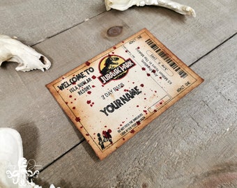 Personalized Jurassic Park ticket - Blood stains - Parchment - Dinosaurs - Medieval - Scroll - Antique