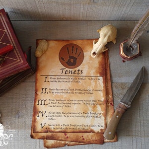 Five Tenets - Parchment paper - Skyrim - Dark Brotherhood - Elder scrolls - Collectibles - Free shipping