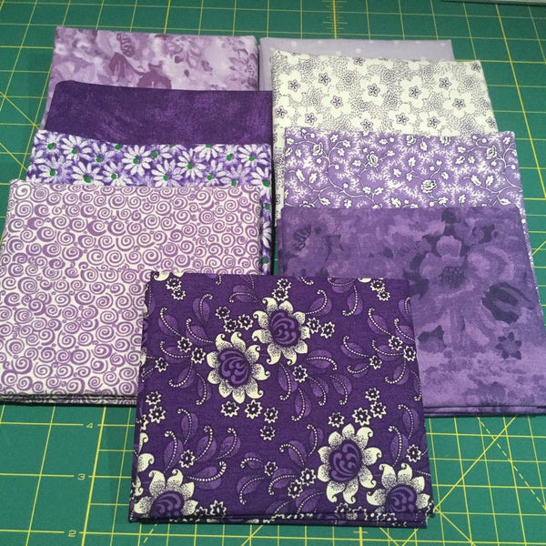 9 Fat Quarters Purple and Lilac Coordinated Colors