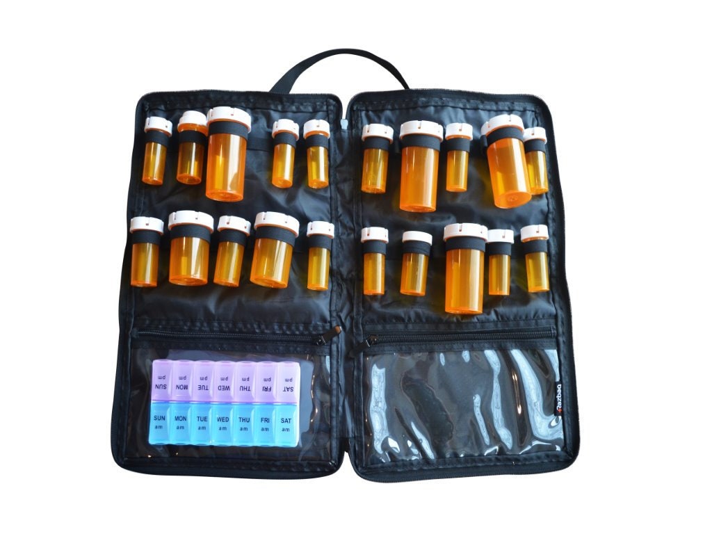 Pill Bottle Organizer, Medicine Bag Large, Travel Medicine Organizer  Storage Bag, Lockable Padded Prescription Medication Bag, Holds 20 Medicine