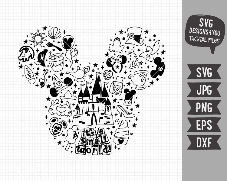 It's a small world SVG, Disney Mickey Ears Doodle SVG, Disney Fan…