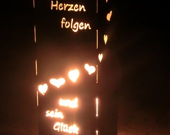 Edelrost Feuersäule Säule mit Spruch " Dem Herzen