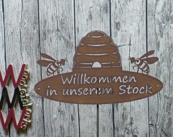 Bienenschild "Willkommen in unserem Stock"