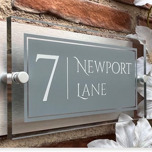 House Number Plaque Rectangle Door Sign 120 mm x 225 mm Personalized Acrylic Gray with White font