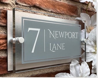 House Number Plaque Rectangle Door Sign 120 mm x 225 mm Personalized Acrylic Gray with White font