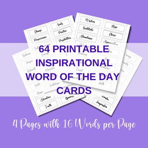 Cartes inspirantes imprimables du mot du jour 64 cartes d'affirmation positive en téléchargement numérique Citations motivantes Mots numériques inspirants